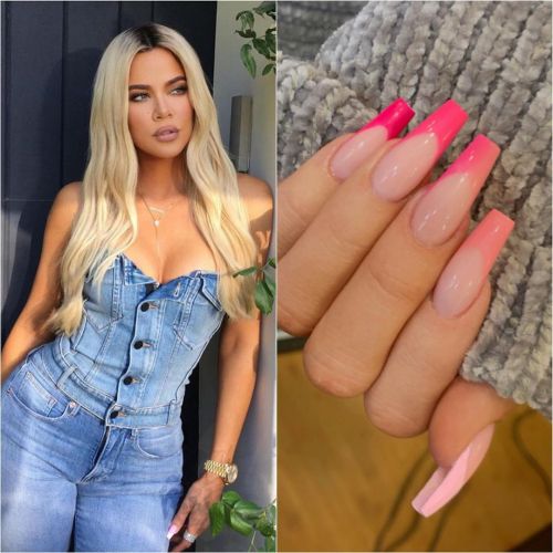 Uñas de gel rosas con carne Klhoé Kardashian
